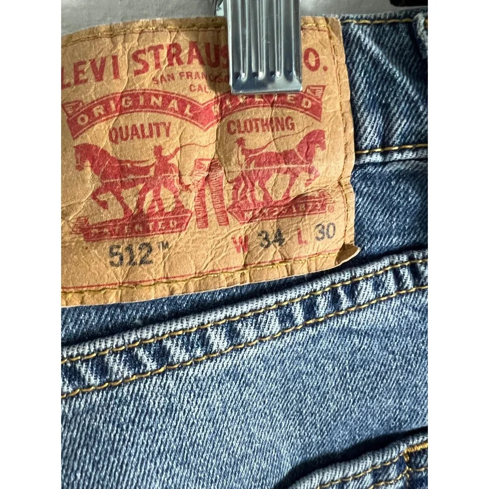 Levis 512 Slim Taper Jeans Mens 34x30 Blue Paint Splatter Distressed Denim